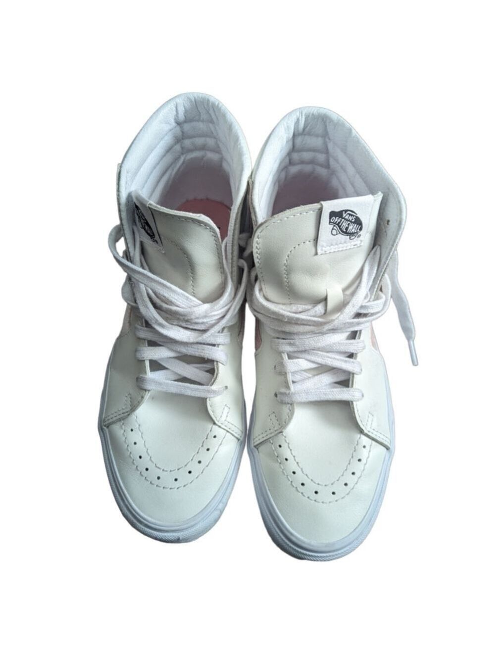 Vans SK8 Classic Hi High White Leather Powder Pink Stripe Skate Shoes